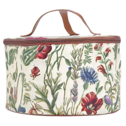 Signare Tapestry Toiletry Bag Makeup Organizer bag for Women with Sunflower Poppy Butterfly Dragonfly Morning Garden Design (TOIL-MGD)