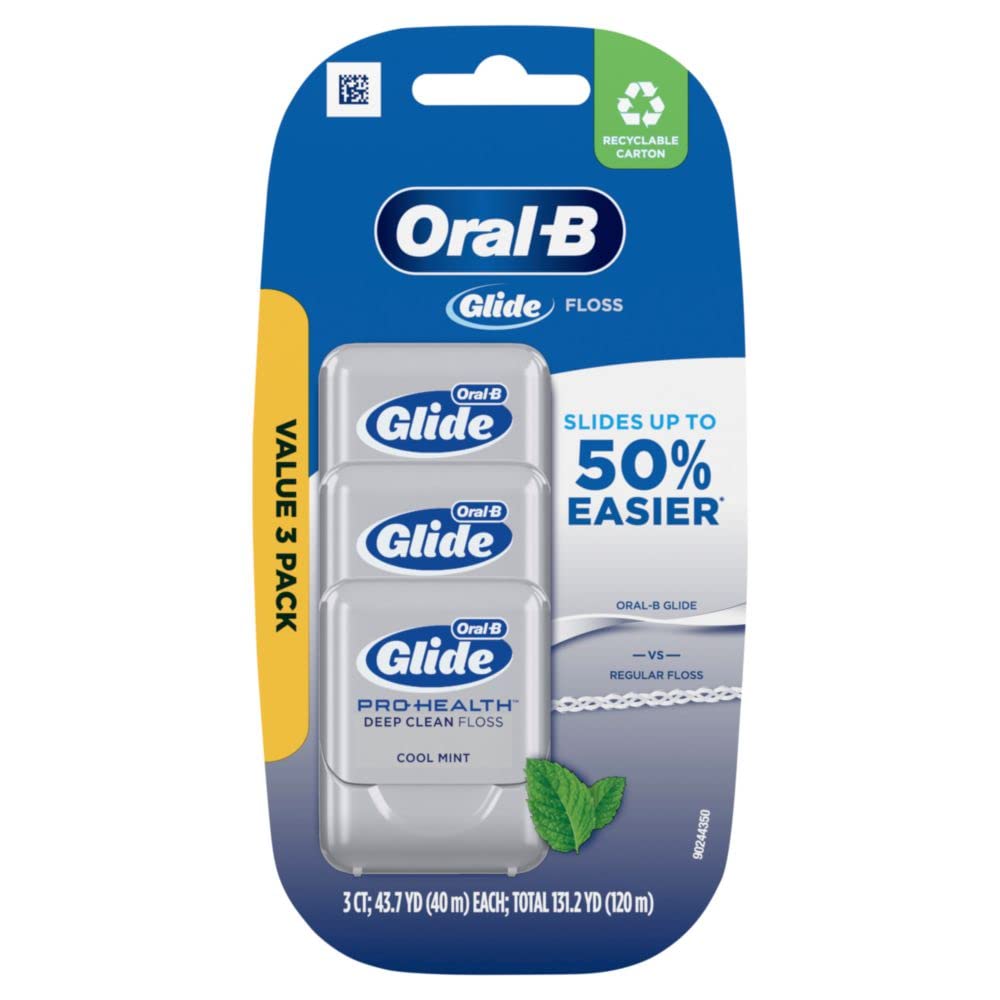 Oral-B Glide Pro-Health Dental Floss, Deep Clean Cool Mint Flavor, 40 M, 3 Count 393.7 Foot (Pack of 1)