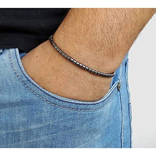 Men Handmade Hematite Powerful Small Beads Bracelet Energy Matte Black Tiny Stone Beaded Bracelets Simple Lucky Style Gift