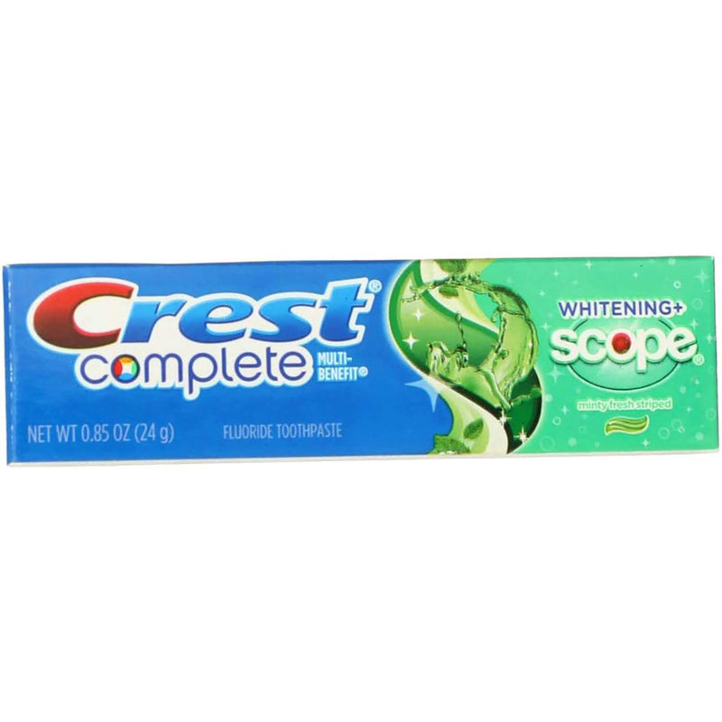 Crest Complete Whitening Plus Scope Minty Fresh Toothpaste, Travel Size, TSA Approved, 0.85 Ounce (Pack of 12) 0.85 Ounce (Pack of 12)