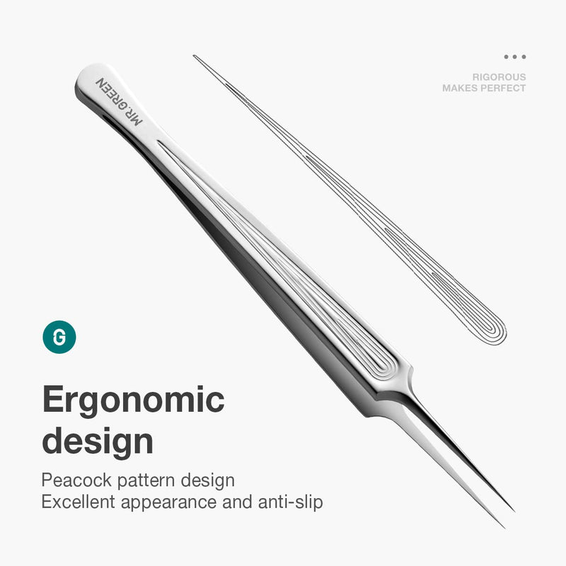 MR.GREEN Ingrown Hair Tweezers Needle Nose Pointed Tips Tweezers For Eyebrows Splinters Blackhead Removal Acne Clip Extractor (Short) Short