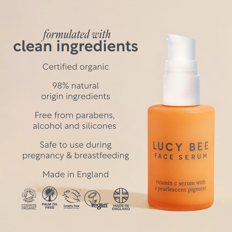 Lucy Bee Hydrating Makeup Primer with Vitamin C, Certified Organic Face Serum for Glowing Skin, Dermatologist Approved for Sensitive Skin, Vitamin E & Rosehip Oil, Vegan & Cruelty-Free 1.01 fl oz.