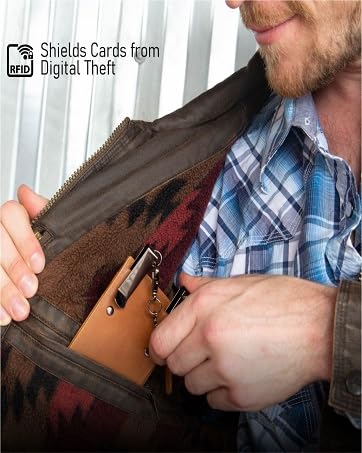 RFID Blocking Cowboy Boot Wallet, 100% Genuine Leather, for Men and Women | Security Chain, Zipper Lock, Travel Wallet, Minimalist Card Holder Toffee