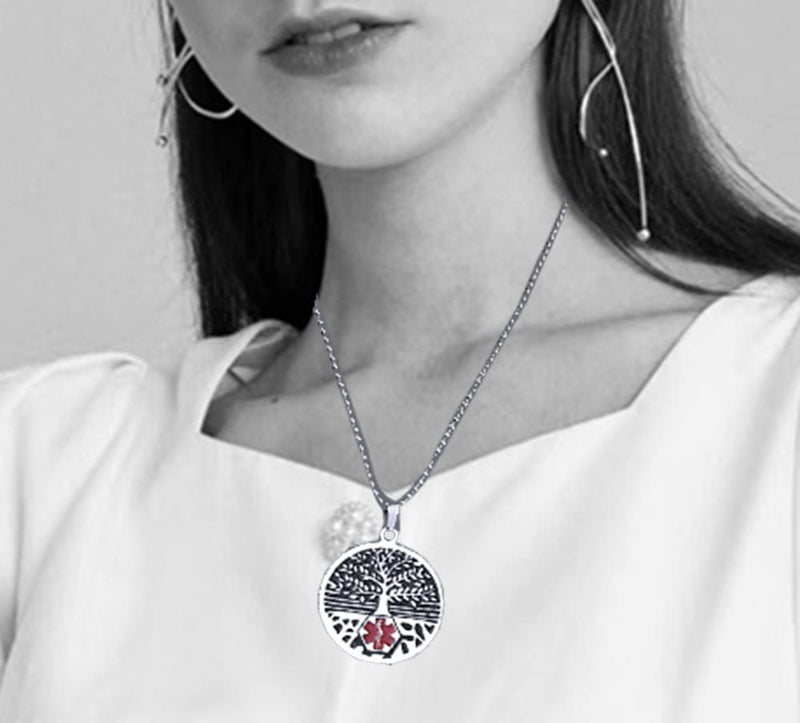 [Australia] - Stainless steel tree of life medical alert ID emergency first aid necklace BLOOD THINNER 