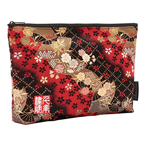 千糸繍院 Brocade zipper pouch, lined with Nishijin brocade, size M. (Beniogizakura)