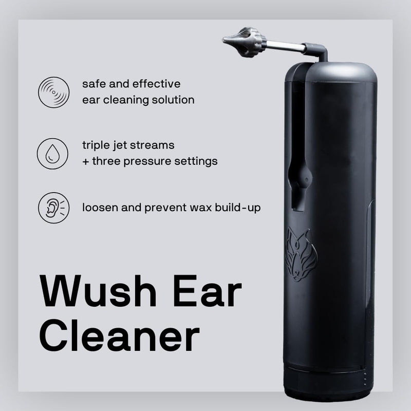 [Australia] - Wush Pro by Black Wolf - The Original Deluxe Water Powered Ear Cleaner with 6 Reusable Replacement Tips by Black Wolf - Safe & Effective for Ear Wax Buildup - Electric Ear Wax Removal Kit (Black) 