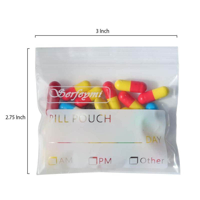 [Australia] - Serfeymi Pill Pouch Bags for Travel Pack of 120 BPA Free 3 x 2.75 inch Reusable Pill Pouches for Medicine with Write on Label Clear Ziplock Seal Waterproof AM PM Pill Baggies for Medicine Organizer 