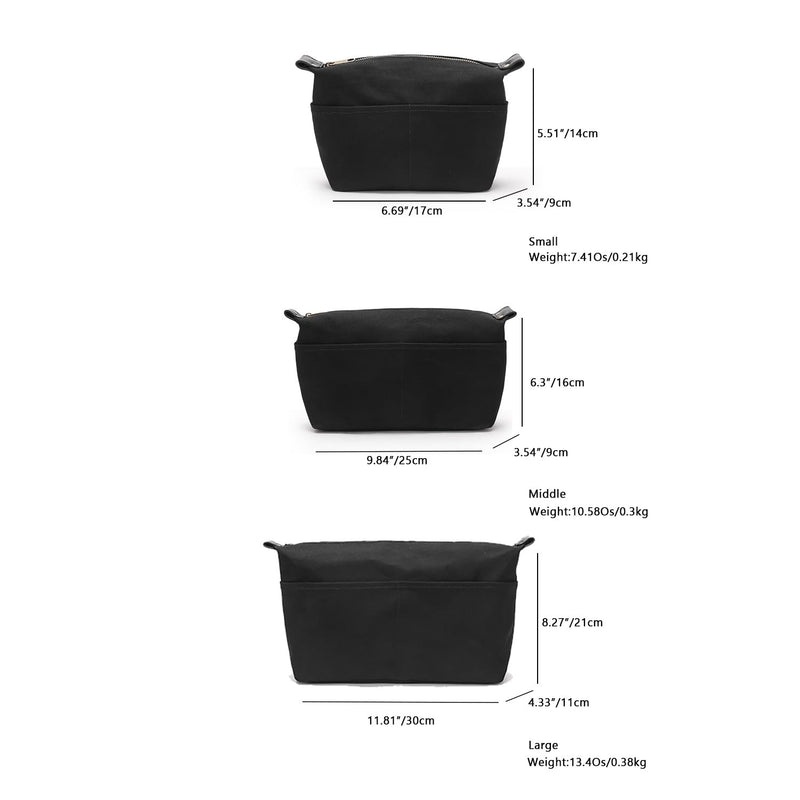 Insert Storage Bag Purse Organizer and Cosmetic Travel Bags for Women Makeup Bag with Compartments Three Sizes Cotton Canvas built-in compartments functiona and fashionable Large Black