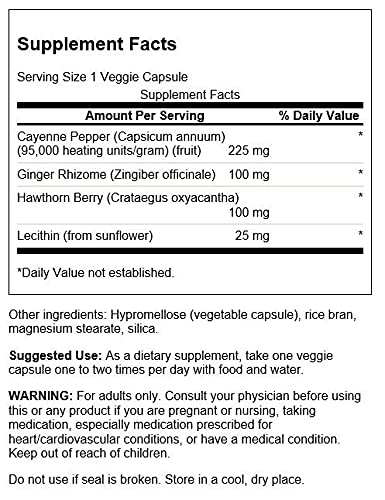 [Australia] - Swanson Super Cayenne - Herbal Supplement Promoting Heart Health, Circulation & Blood Flow - Natural Formula w/Ginger Rhizome, Hawthorne Berry & Lecithin - (250 Veggie Capsules) 1 