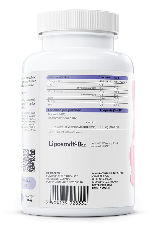 Osavi Liposomal Vitamin B12 100 μg – 120 Vegan Capsules | Liposovit®-B12 Capsules | High Absorption & Gentle on Stomach | Supports Nervous System, Energy & Red Blood Cells 120 count (Pack of 1)