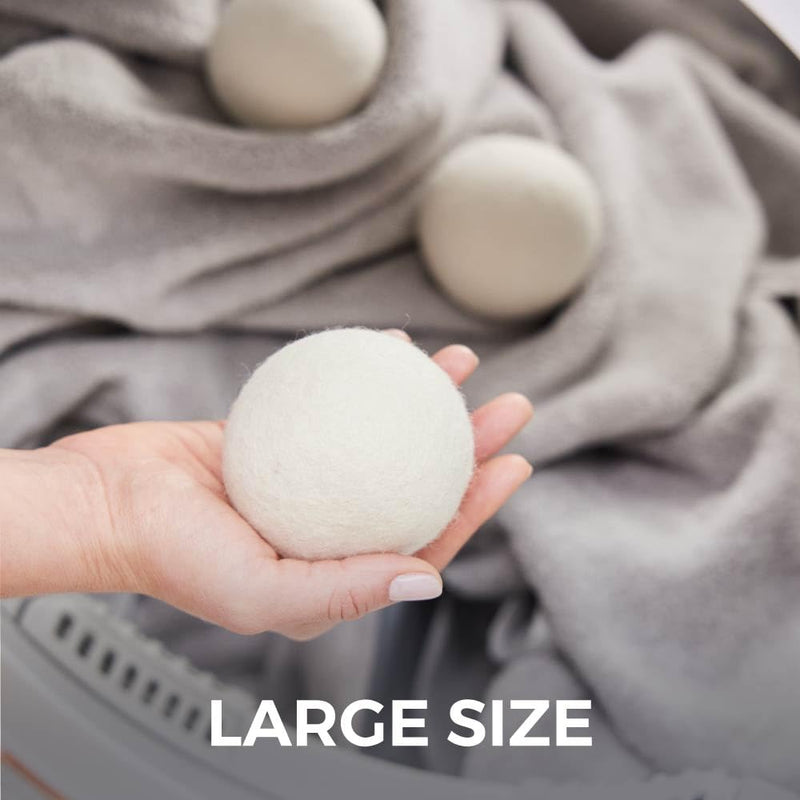 HOME GENIE XL 100% New Zealand Wool Dryer Balls, 6 Pack, Reusable Over 400 Loads, Fast Drying and Helps Reduce Wrinkles, Anti Static Lint Pet Hair Natural Fabric Softener, Laundry Essentials, White