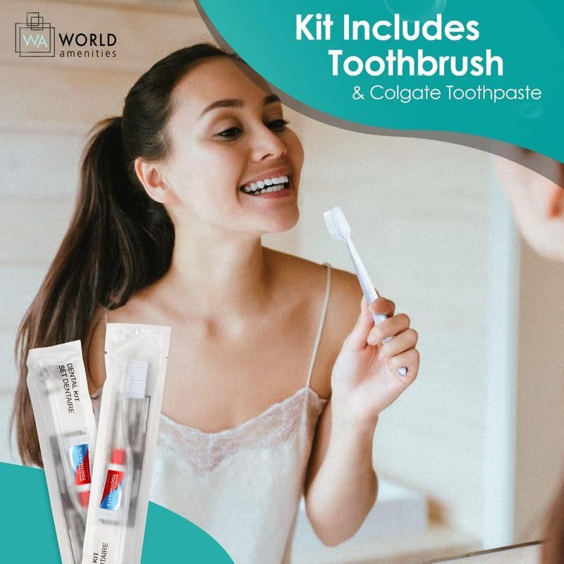 [Australia] - World Amenities - Bulk Disposable Dental Kit Bundle with Toothbrush and Toothpaste 1 Count (Pack of 24) Clear Frosted Sachet 