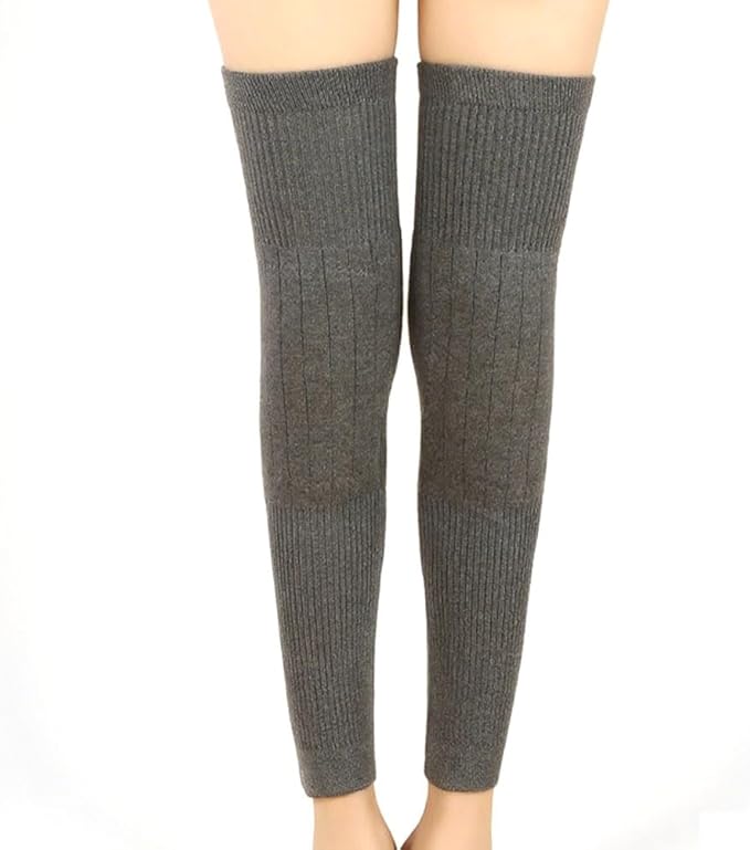 [Australia] - Women Men Winter Warm Wool Cashmere Knee Brace Support Pads Thick Fleece Lined Knee Warmer Knee Sleeves Leg Guards Protector Long Thermal Knee Brace Wraps Leg Warmer Kneelet (Gray) Gray 