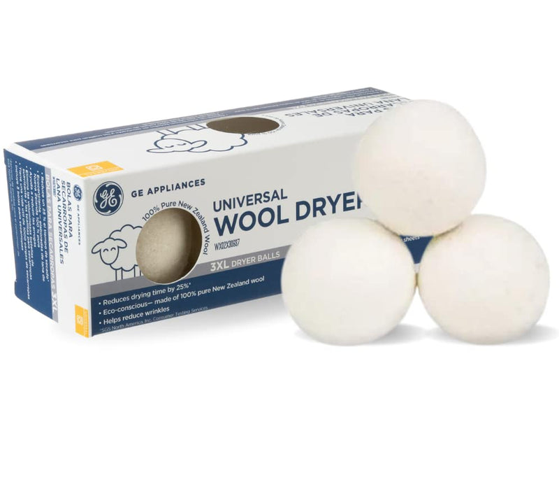 GE Appliances Wool Dryer Balls, XL 3 inch Reusable Natural Fabric Softener Made of 100% Pure New Zealand Wool, Set of 3 1