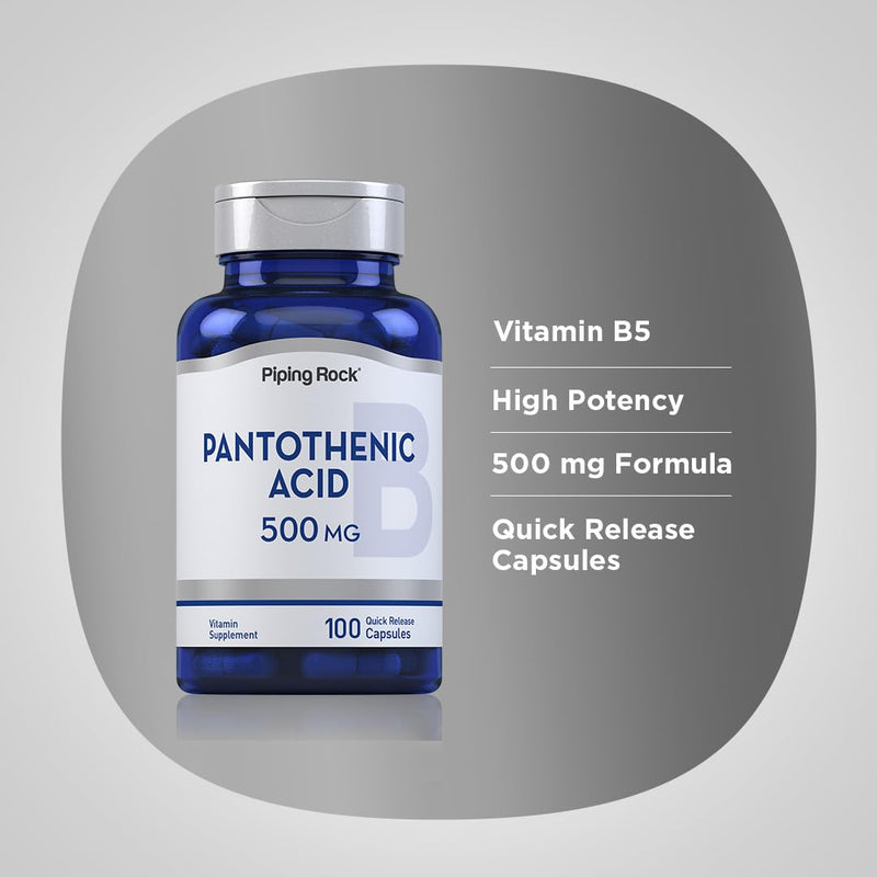 Piping Rock Pantothenic Acid 500mg | 100 Capsules | as Calcium d-Pantothenate | Non-GMO, Gluten Free Supplement