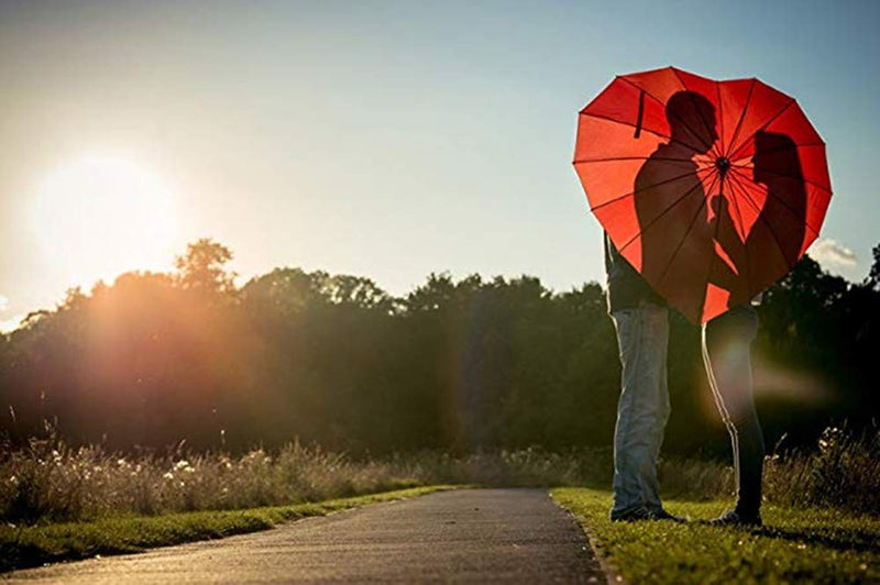 Forever Love Parasol Lace Heart-shaped Red Umbrella Girls Umbrella for Valentine, Wedding, Engagement and Photo Props (Red)