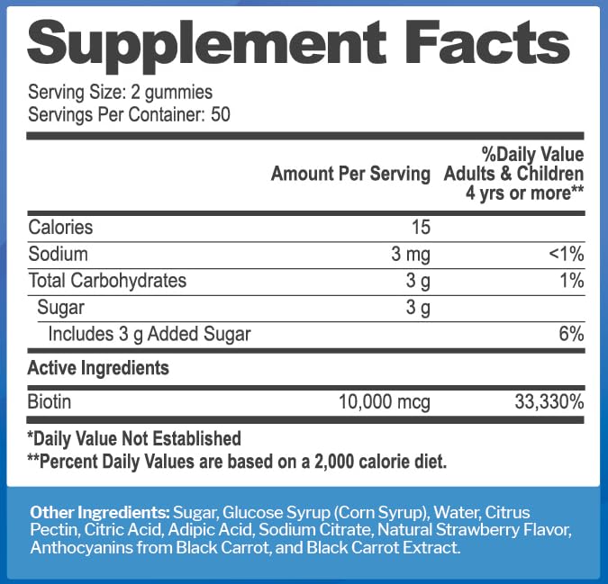 Biotin 10,000mcg Gummies for Hair Growth, Skin & Nails (100 Count) | 2x Maximum Strength Biotin Vitamins for Women & Men - Gluten-Free, Vegan, Great Tasting Strawberry Flavor 100 Count (Pack of 1)