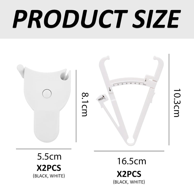 [Australia] - 2pcs Measuring Tapes, 2pcs Body Fat Measuring Clips, Body Mass Index Measuring Tool, Body Fat Caliper, Body Fat Measuring Clamp, Retractable Double Scale Measuring Tape 
