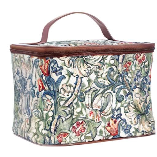 Signare Tapestry Toiletry Bag Makeup Organizer bag for Women with with William Morris Golden Lily Design (TOIL-GLILY)
