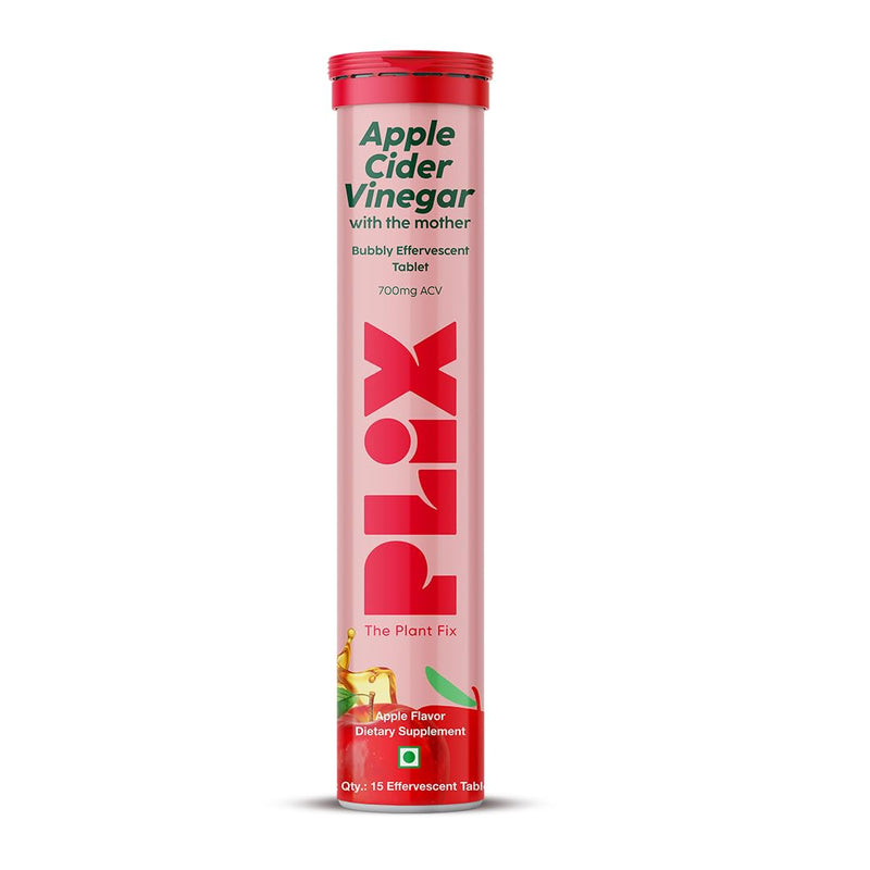 PLIX - THE PLANT FIX Apple Cider Vinegar 15 Effervescent Tablet, ACV with Mother for Weight Loss and Easy Digestion, Vitamin B6 & B12, Pack of 4 (Apple), 100% Vegan, Easy to Carry & Consume 60 Tablets (Pack of 4)