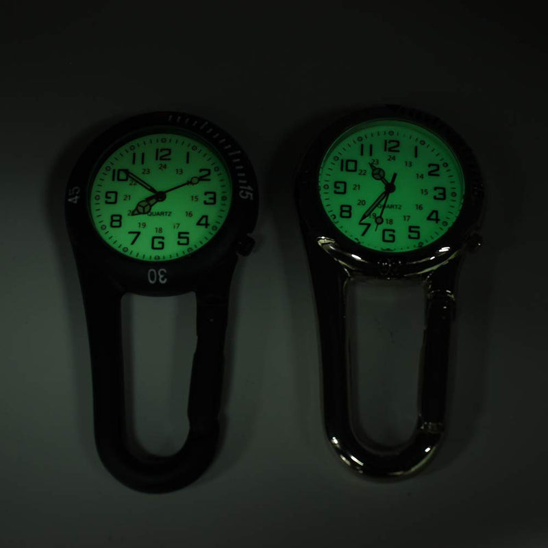 [Australia] - 2 Pieces Clip on Quartz Carabiner Watch, Backpack Fob Belt Waterproof and Shockproof Pocket Clip-on Quartz Watch Glow in The Dark for Outdoor Sports 