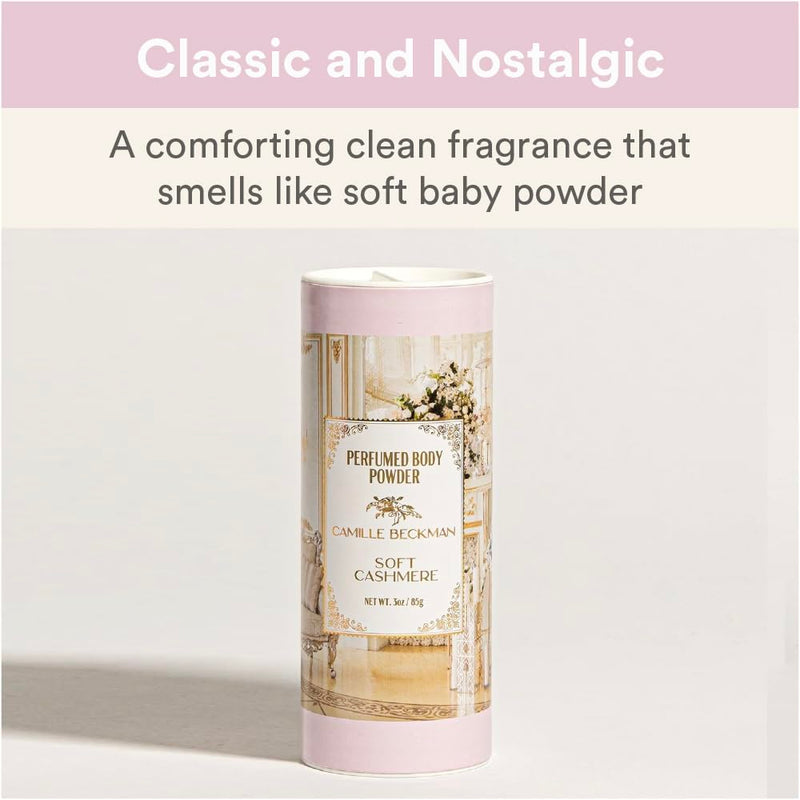 Soft Cashmere Talc-Free Dusting Powder, Camille Beckman, 3 oz | Potato & corn starch base | Absorbs sweat & odor | Baby-powder-clean scent | Made in USA Soft Cashmere