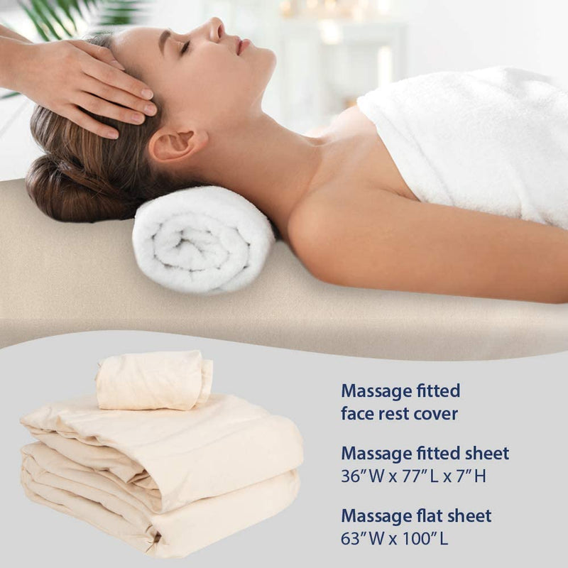 [Australia] - ForPro Premium Flannel 3-Piece Massage Sheet Set for Massage Tables, Includes Flat, Fitted Sheet, and Fitted Face Rest Cover, Natural 