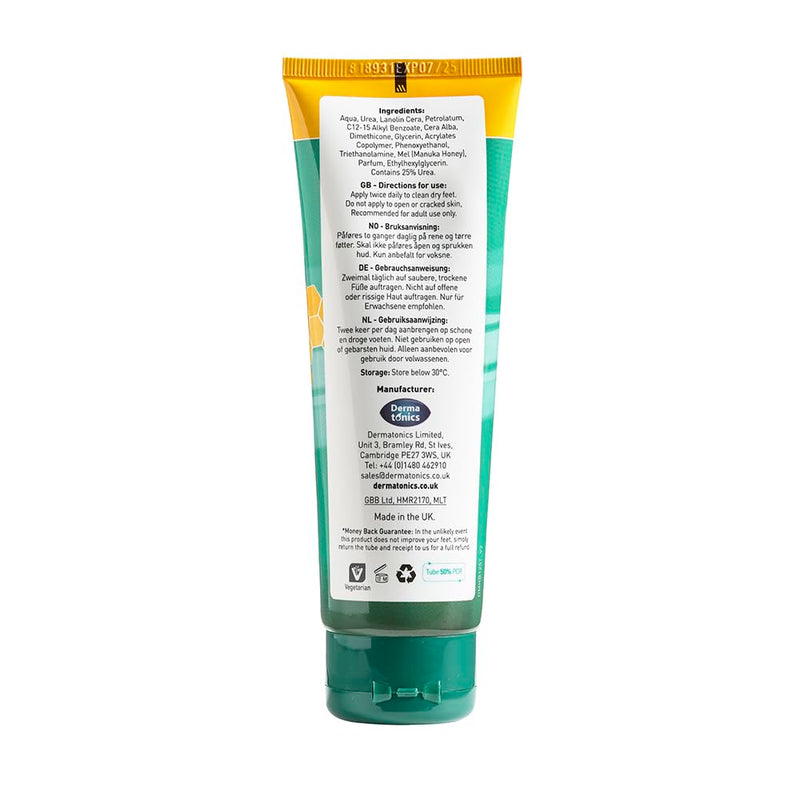Dermatonics Manuka Honey Heel Balm for Cracked Heels, 125ml | Visible results in just 1 day, fast-acting foot cream, nourishing formula for very dry, cracked skin, suitable for diabetics 4.23 Fl Oz (Pack of 1)