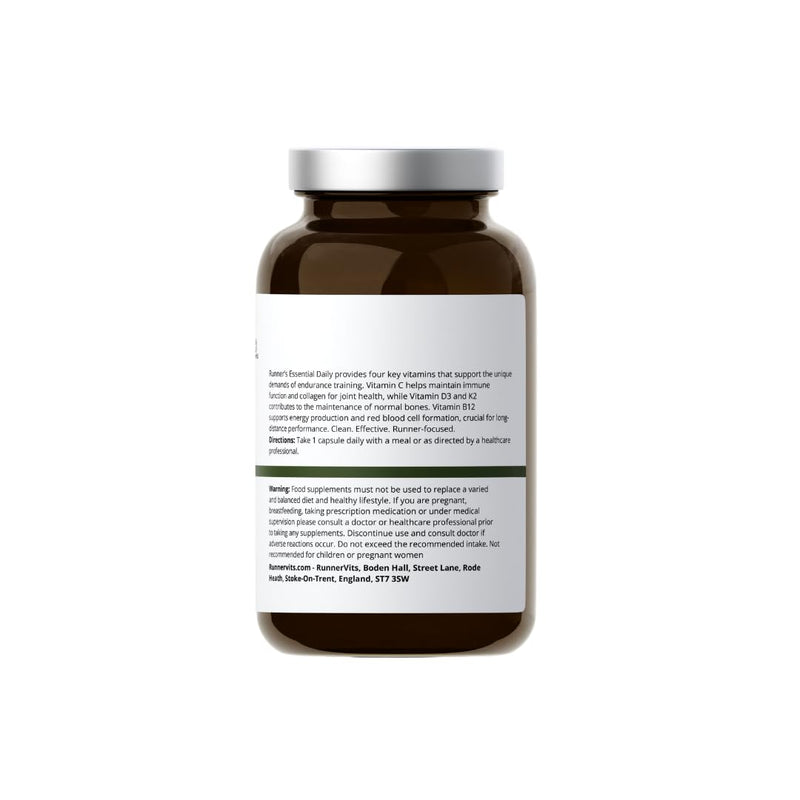 Morning Runner Essential Supplement, Vitamin D3, K2, B12 & Vitamin C, 120 Capsules, Made in the UK