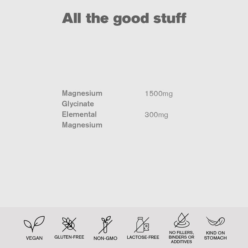 Daily Magnesium Glycinate 1500mg | Provides 300mg of Pure Elemental Magnesium | Fatigue, Mood and Muscle Recovery | 60 Vegan Capsules | Two-A-Day