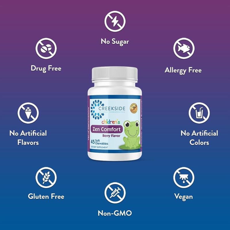 [Australia] - Zen Comfort for Kids, Organic Relaxation Support with 5-HTP, L-Theanine, Passionflower, Zinc, Pediatrician Formulated, Zero Sugar, Vegan, Berry Flavor, 45 Soft Chewables Chewable 