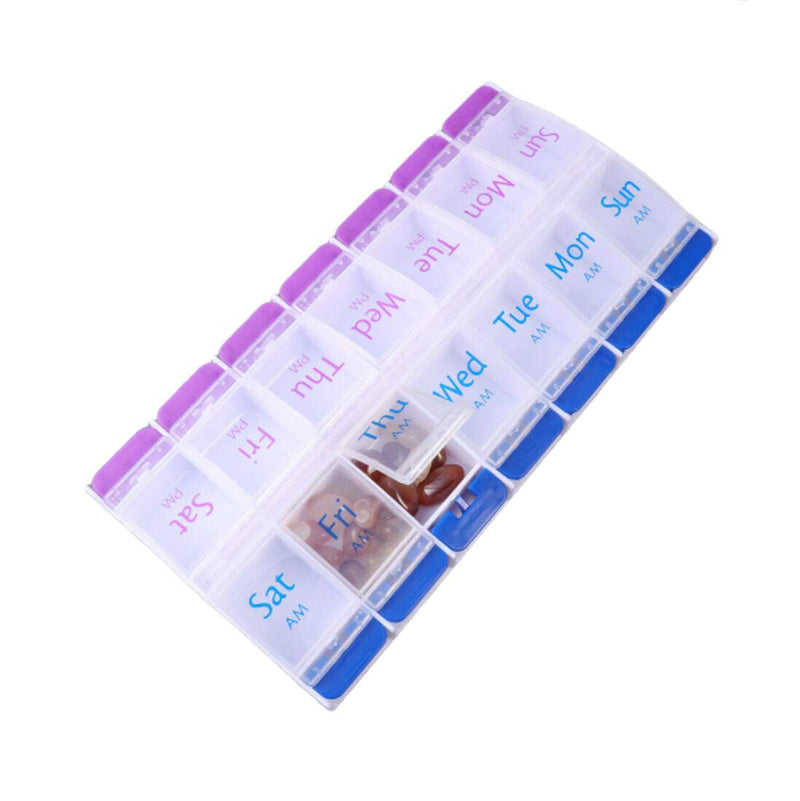 Pill Organizer 7 Day, Pill Box 2 Times a Day AM PM Pill Case, Weekly Pill Container Portable Travel Medicine Box for Vitamins and Supplements (Blue-Purple)