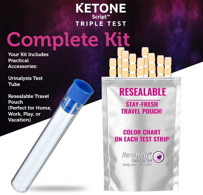 [Australia] - 50ct ✓✓✓ T R I P L E TEST Ketone Strips | Complete KIT | 3X Urine Accuracy for Ketogenic, Ketosis, Low-carb, Paleo & Keto Diets | Urinalysis Test Tube, Travel Pouch & Built-in Color Chart | XL Strip 50 