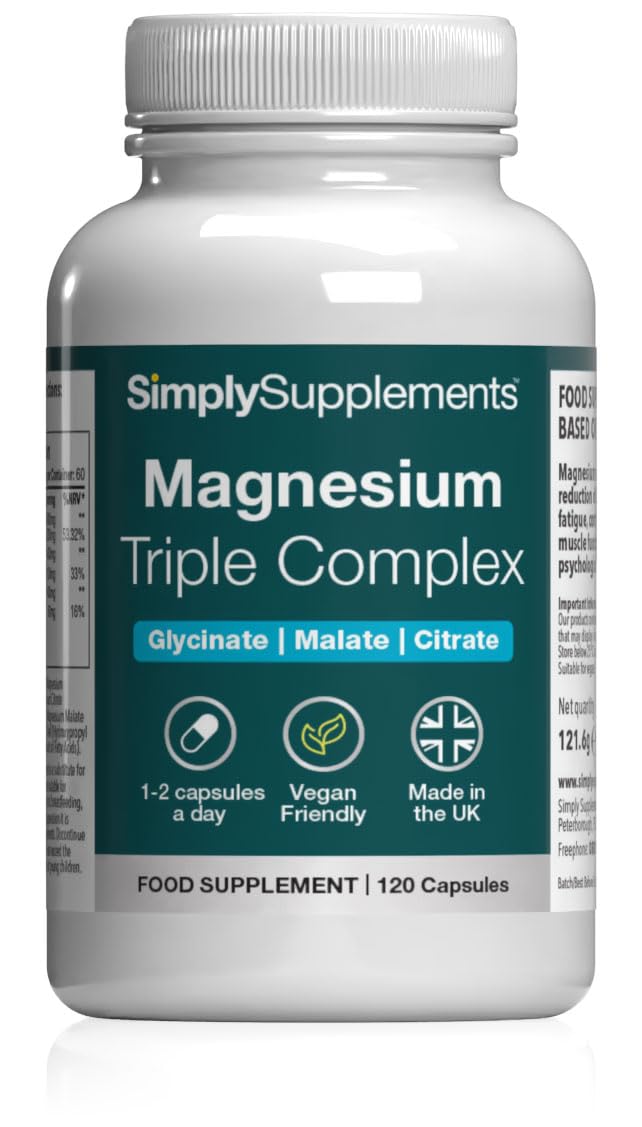 Magnesium Triple Complex | Glycinate, Malate & Citrate | Supports Energy, Muscles, Bones & Nervous System | 120 Vegan Capsules | UK Made | GMP-Certified