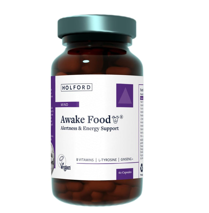 Patrick HOLFORD Awake Food/Brain Supplement/for Alertness & Energy Support / 10 Nutrients/B Vitamins, Tyrosine, Ginseng + / Naturally Sourced / 60 Capsules/Vegan/Women & Men