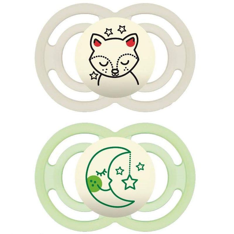 MAM Perfect Night Baby Pacifier, Patented Nipple, Glows in the Dark, 2 Pack, 6+ Months, Unisex 2 Count (Pack of 1)