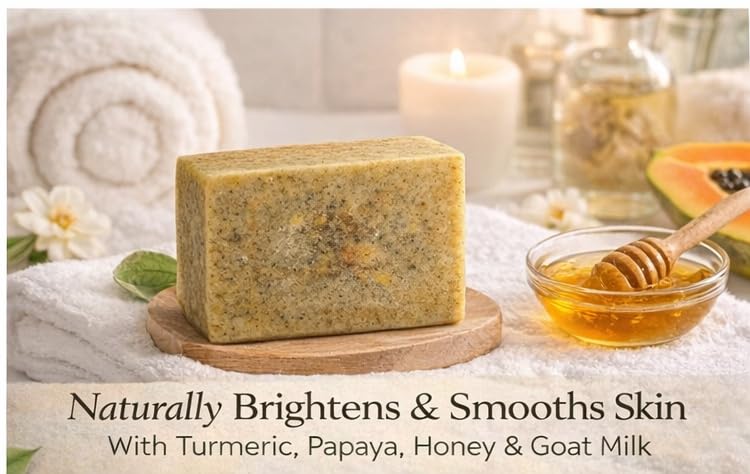 Turmeric, Papaya &Honey Goat Milk Face Soap Bar with Vitamin C – Natural & Exfoliating Facial Cleanser for Dark Spots, Acne, Blemishes & Uneven Skin Tone – Moisturizing Handmade Skincare