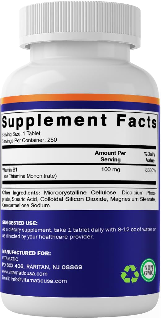 Vitamatic Vitamin B1 (As Thiamine Mononitrate) 100 mg - 250 Vegetarian Tablets