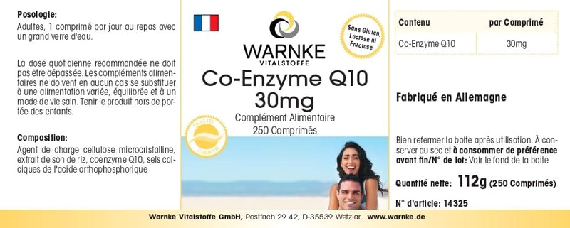 [Australia] - Coenzyme Q10 30mg - 250 tablets - CoQ10 tablets - vegan - bulk pack | Warnke vital substances - German pharmacy quality 