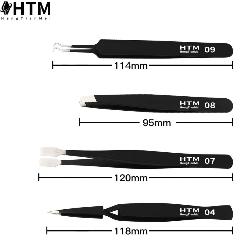HengTianMei Precision Tweezers Set, ESD Anti-Static Stainless Steel Tweezers Set for Craft, Jewelry, Electronics, Laboratory Work (14 PCS) 14
