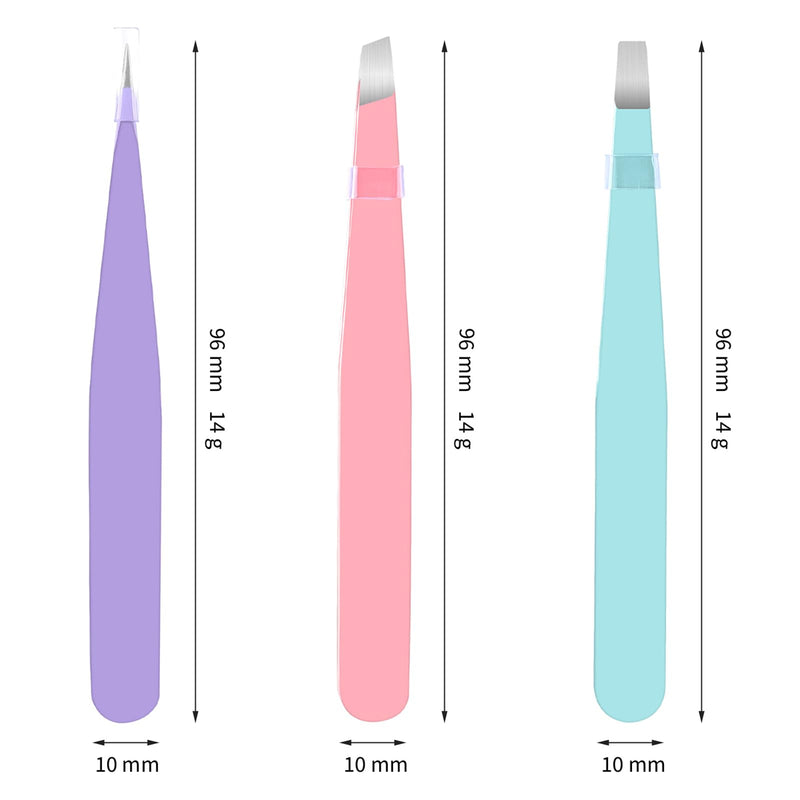 [Australia] - Econtal tweezers set with case for plucking eyebrows, straight slanted pointed tweezers, plucking tweezers, splinter tweezers, pointed tweezers, eyelash tweezers 