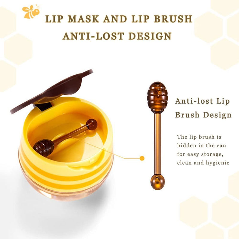 Lip Plumper Lip Mask Set, Bee Balm Lip Balm Honey Pot, Lip Plumper Gloss Lip Injection Honey Moisturizing Lip Sleeping Mask, Hydrating & Prevention Dry and Cracked Lip Scrubs Exfoliator