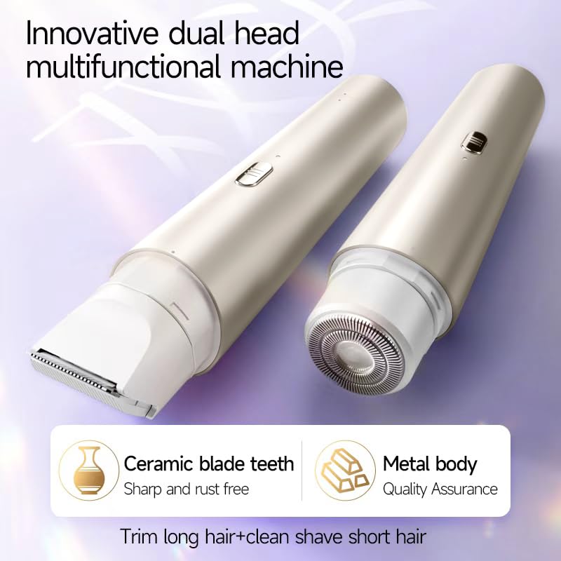 Dual Head Shaver for Smooth Facial Hair Removal Easy Cleaning, Bikini Shaver for Legs Body Hair Wet and Dry Use (LBrown) Lbrown
