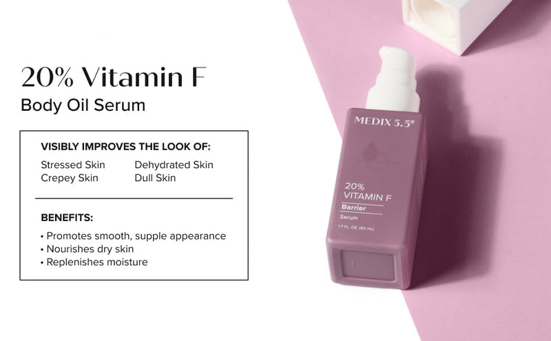 MEDIX Body & Face Moisturizer 20% Vitamin F Oil Hydrating Body Booster & Face Serum | Concentrated Vitamin F + Vitamin E Oil Super Serum For Skin Barrier | Crepey Skin Treatment, 1.7 Fl Oz 20% Vitamin F Booster 1.7 Fl Oz (Pack of 1)