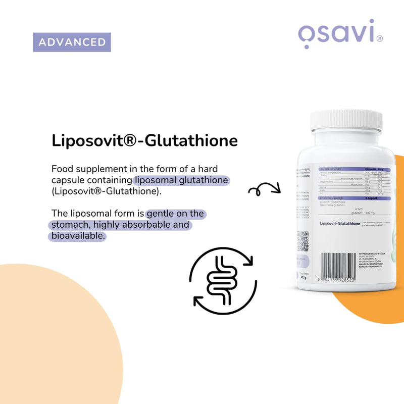 Osavi Liposomal Glutathione 500 mg – 60 Vegan Capsules | Liposovit®-Glutathione | Reduced L-Glutathione (GSH) | High Absorption & Gentle on Stomach | Advanced Dry Liposomal Technology | Clean Label