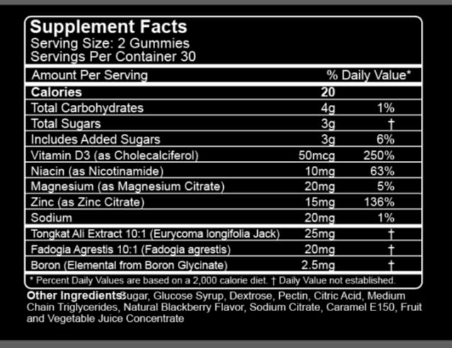 Chad Bites Fadogia Gummies for Men, Daily Wellness Supplement with Zinc Magnesium Vitamin D3 Boron, BlackBerry Flavor Gummies, Men's Daily Nutritional Support, 60 Gummies