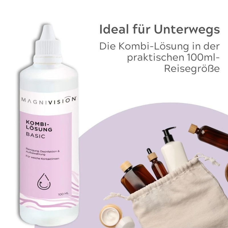 [Australia] - MAGNIVISION combination solution Basic, 100ml (travel size) combination solution for soft contact lenses, for cleaning and storing soft contact lenses, borate-free, Made in Europe 