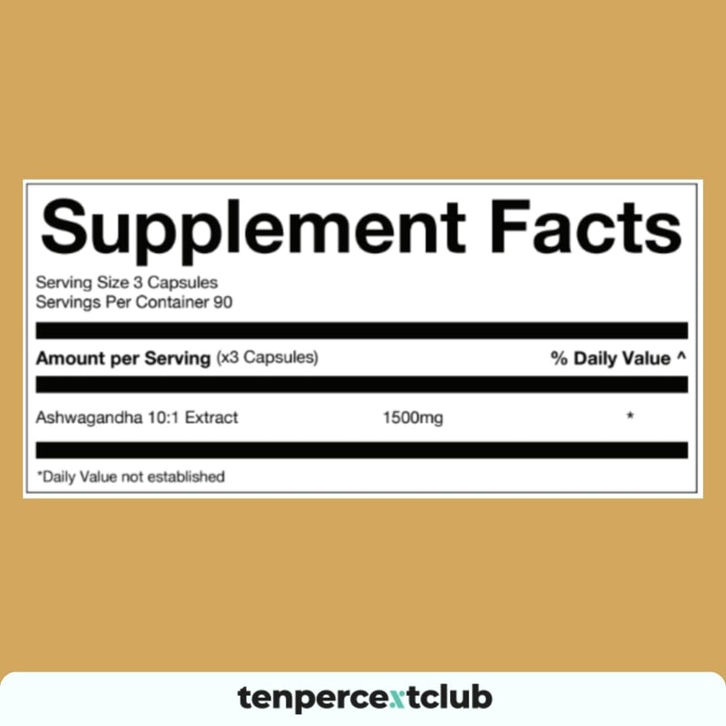 Ashwagandha Capsules - Calm Ease by Ten Percent Club | 90 x 500mg Capsules for Mental Clarity and Focus | Ashwagandha High Strength 500mg Adaptogen & Cortisol Reducing Supplements