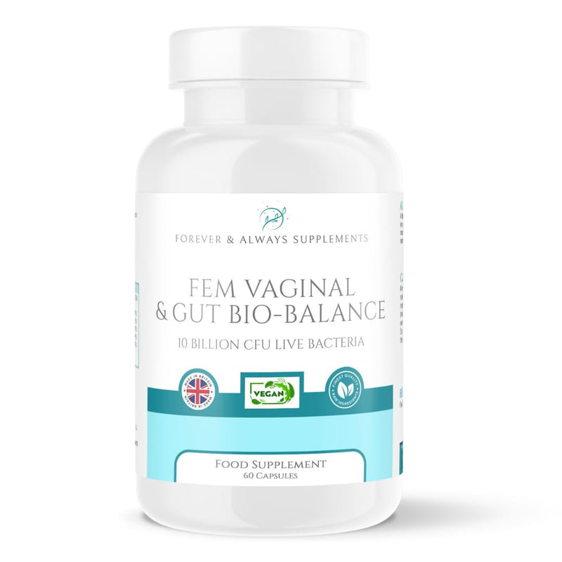 Fem Vaginal & Gut Bio-Balance - 2 Months Supply - Vegan Vaginal probiotics for Women 10 Billion CFU- Candida Yeast Balance, Urinary, Bacterial Vaginosis (BV), UTI, Good Bacteria & Gut Health Support
