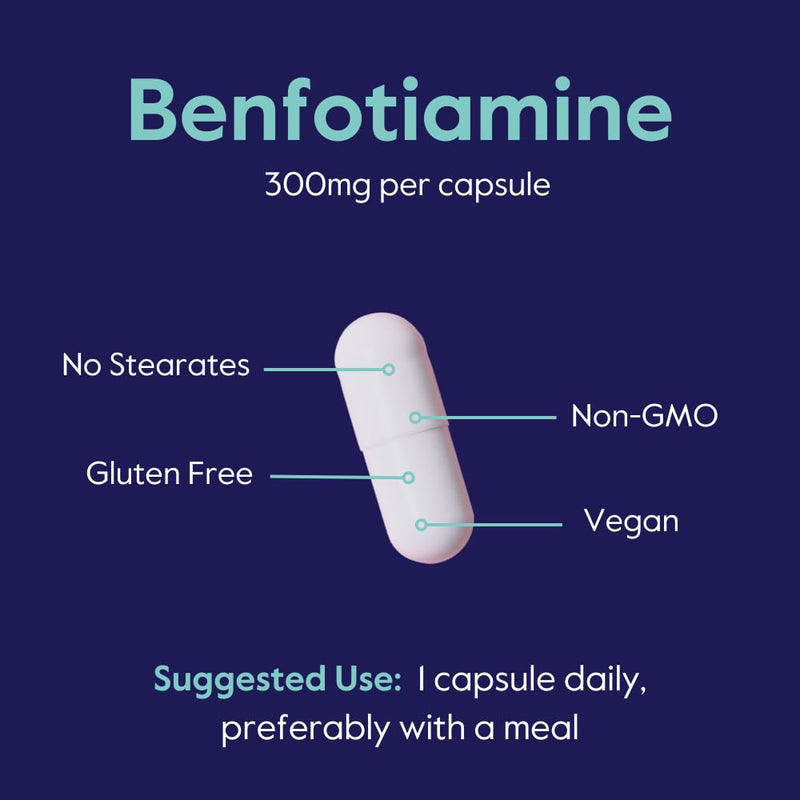 BESTVITE Benfotiamine 300mg (60 Veg Caps) - No Stearates - Vegan | No Silicon Dioxide - Non GMO - Gluten Free - Fat Soluble Vitamin B1 - Vitamin B1 Thiamine Supplement 60 Count (Pack of 1)